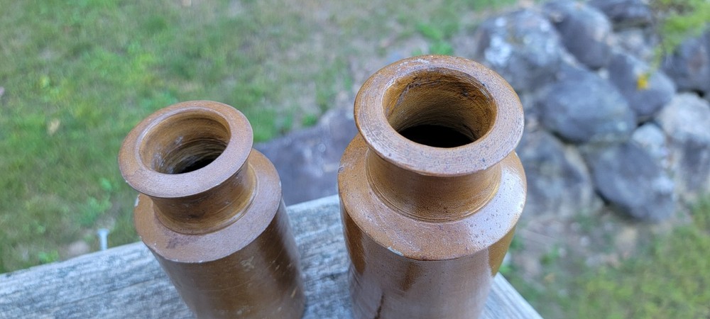 2 Different Size Brown Glazed Blacking Pots
