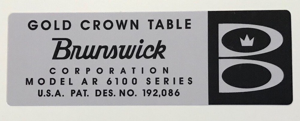 Brunswick Gold Crown 1 Reproduction Decal