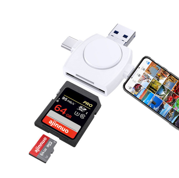 2pcs Type-C four in one TF / SD card multifunctional circular card reader