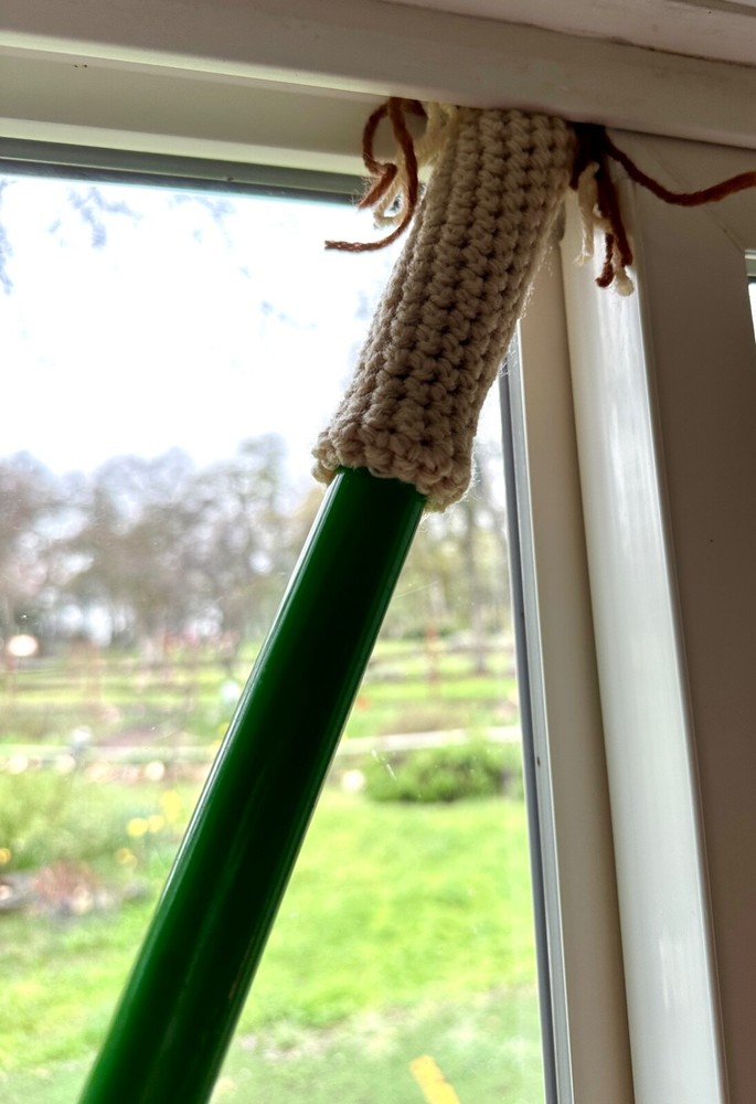 Eco Friendly Handmade Crocheted Broom Handle Cobweb Duster Light Brown