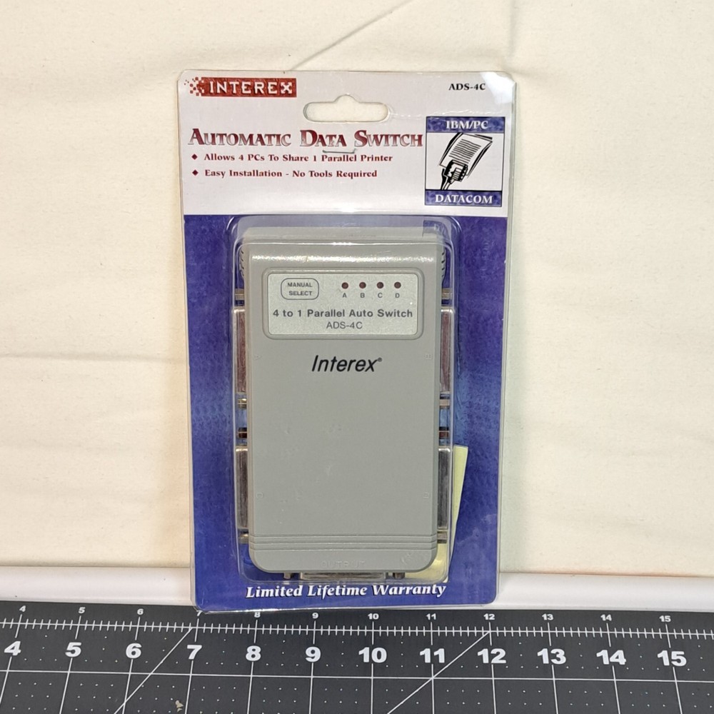 Interex Automatic Data Switch ADS-4C 4 Computers To Share 1 Parralel Printer