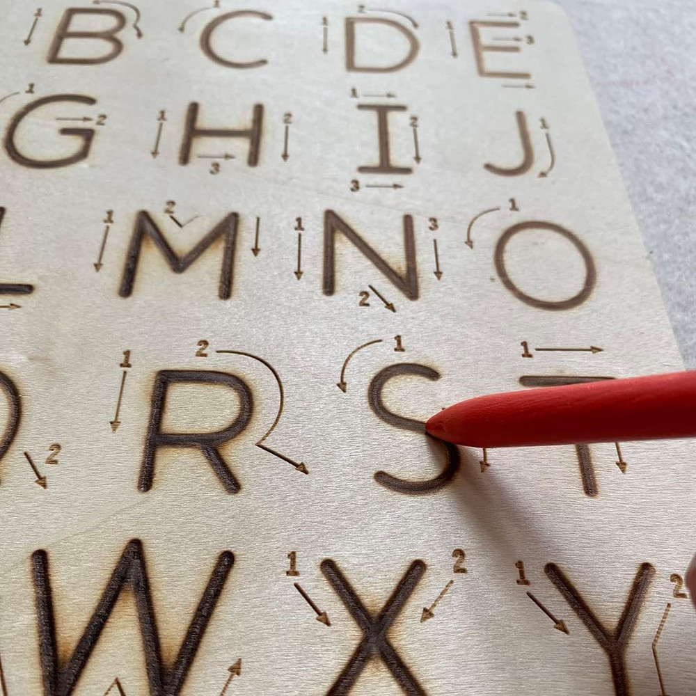 Wooden Letters Practicing Board,Reusable Handwriting Alphabet Tracing Board Doub