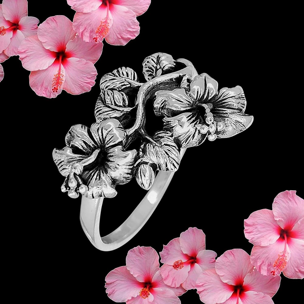 925 Sterling Silver Island Hibiscus Ring