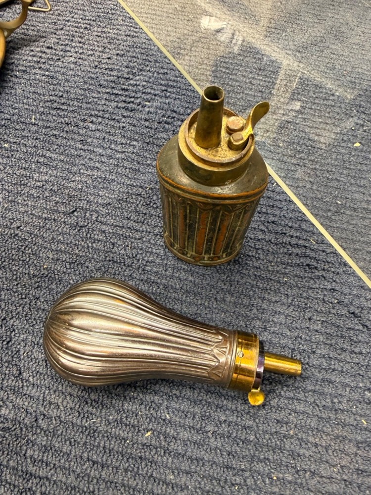 Two Ornate Civil War Era Powder Flasks