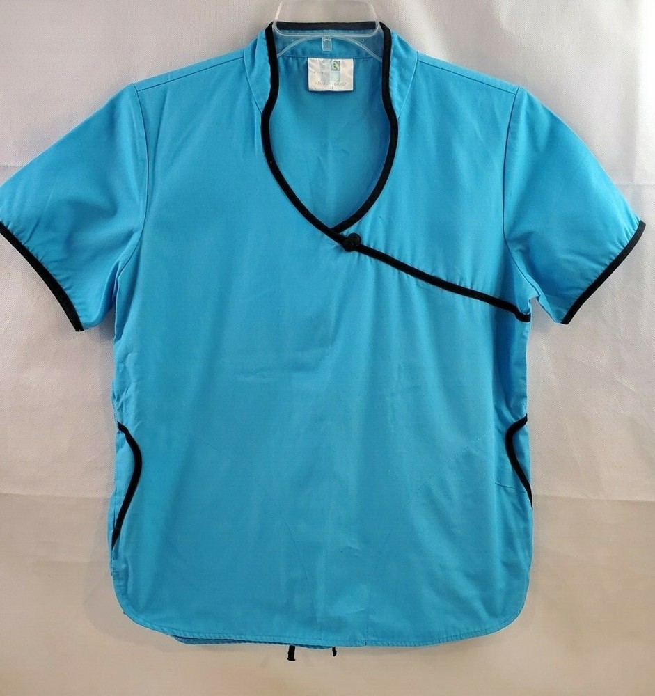 Adair Uniforms Ladies Size Medium Scrub Top Back Tie Side Pockets Blue