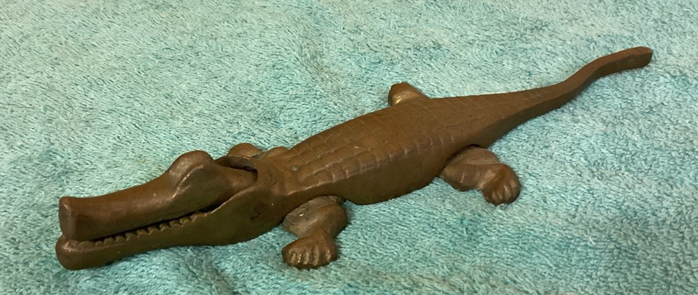 Vintage Solid Brass 9 3/4” Alligator/ Crockodile ? Nut Cracker.