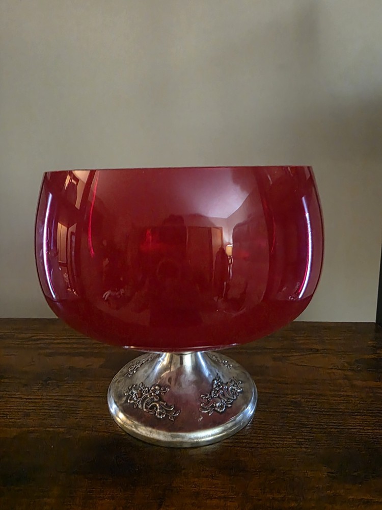 Vintage Gorham Sterling Base Ruby Red Compote