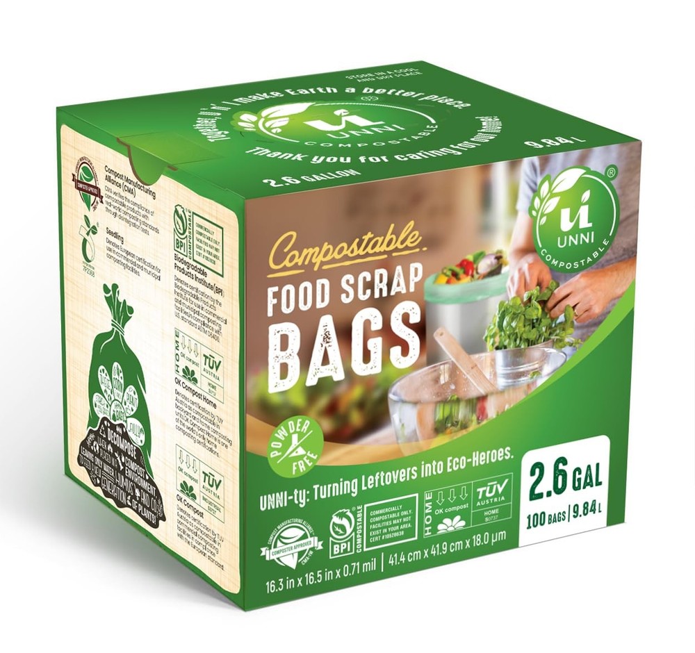 Compostable Trash Bags, 2.6 Gallon / 9.84 Liter, 100 Count, Extra Thick 0.71 ...