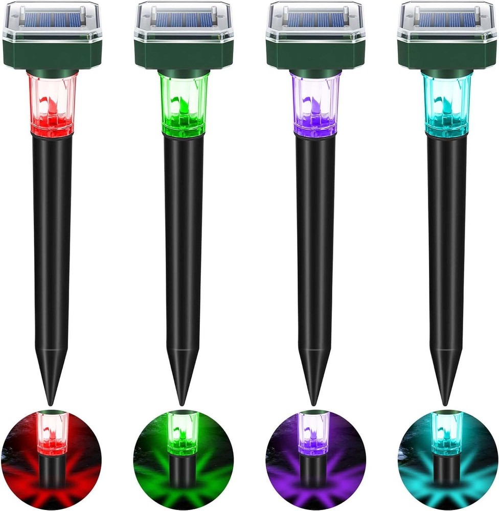 4-Pack Solar Ultrasonic Mole Repeller: Waterproof Sonic Spike with LED Light