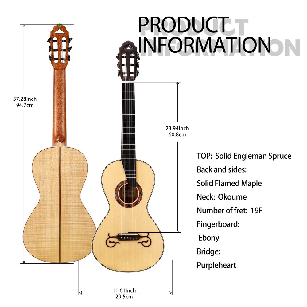 All Solid Classical Guitar Solid Engleman top Solid Flamed Maple back and sides