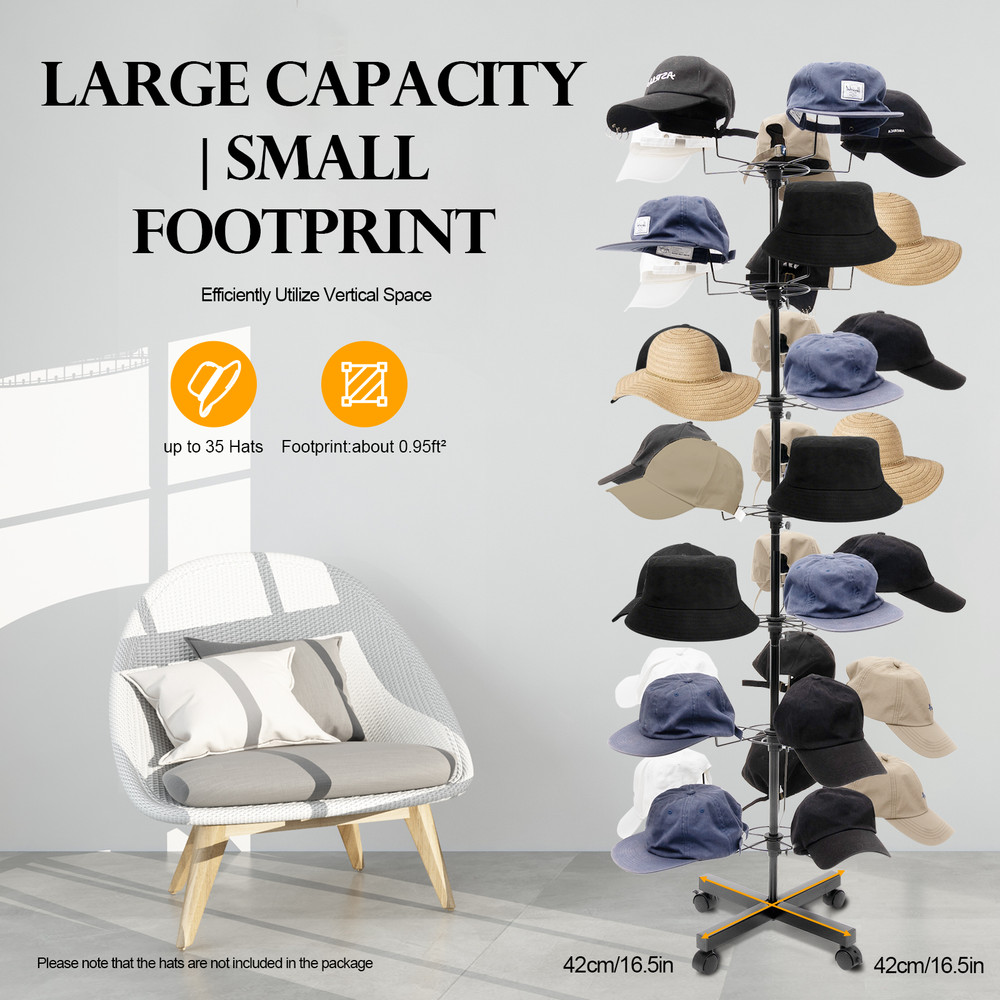 7 Layers 35 Hooks Rotating Display Stand Hat Rack Shop Display Spin Rack NEW