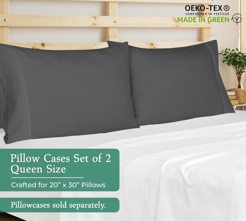 Elegant 2-Piece Queen Pillowcase Set - Wrinkle Resistant, Soft Grey Microfiber