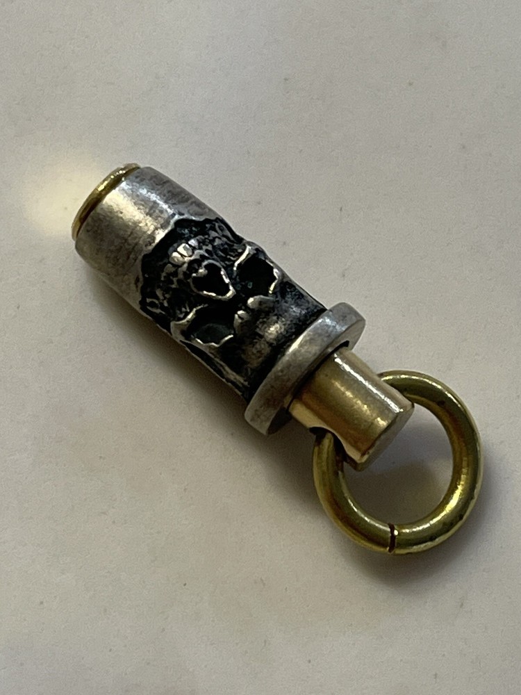 Skull Caliber Brass Charm, Pendant, Zipper Pull, Keychain Accessory