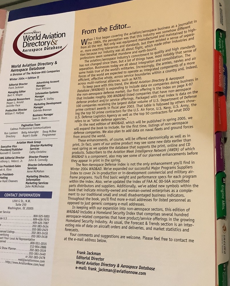 Aerospace World Database: Buyers Guide,Winter 2004.Digital Directory