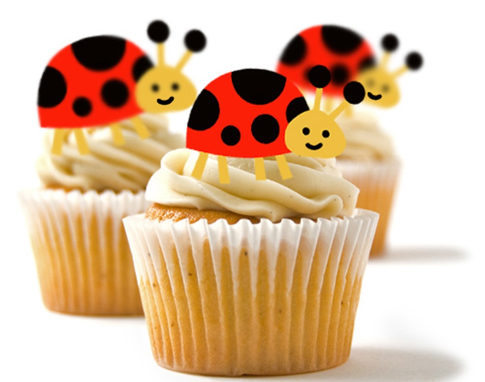 ✿ 24 Edible Rice Paper Cake Toppings, Cake Decorations - Ladybug ✿