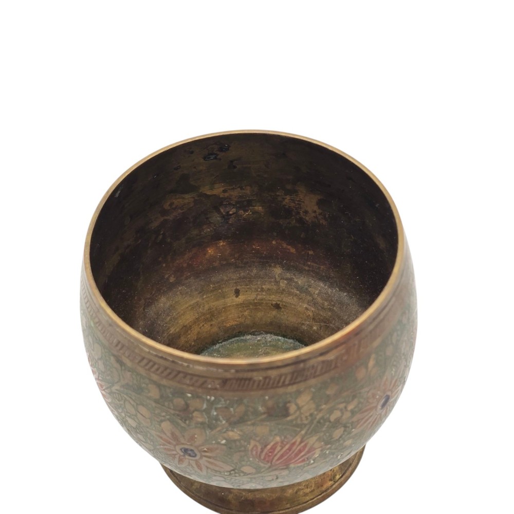 Antique Brass Wine Brandy Drinking Mug Etched in Leaf Design India