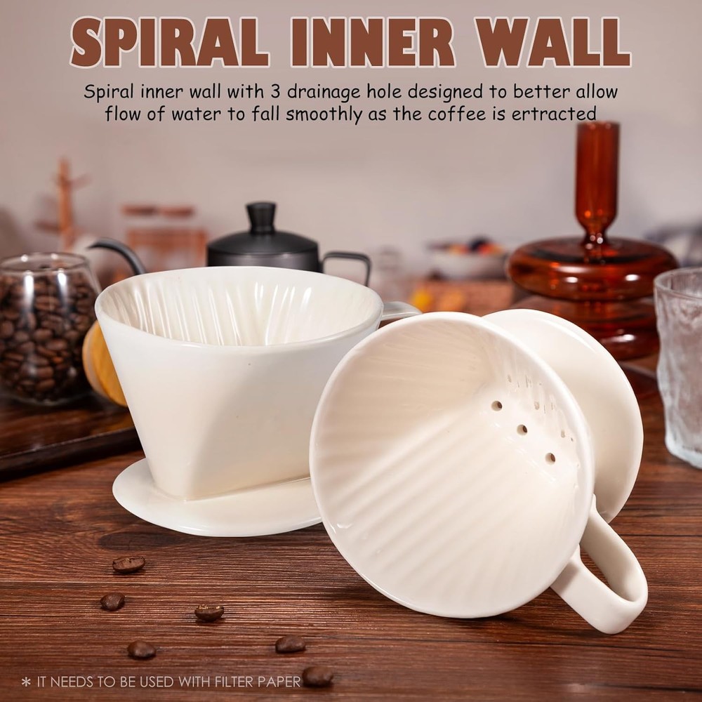Pour Over Coffee Dripper, Ceramic Maker with 3 Holes White