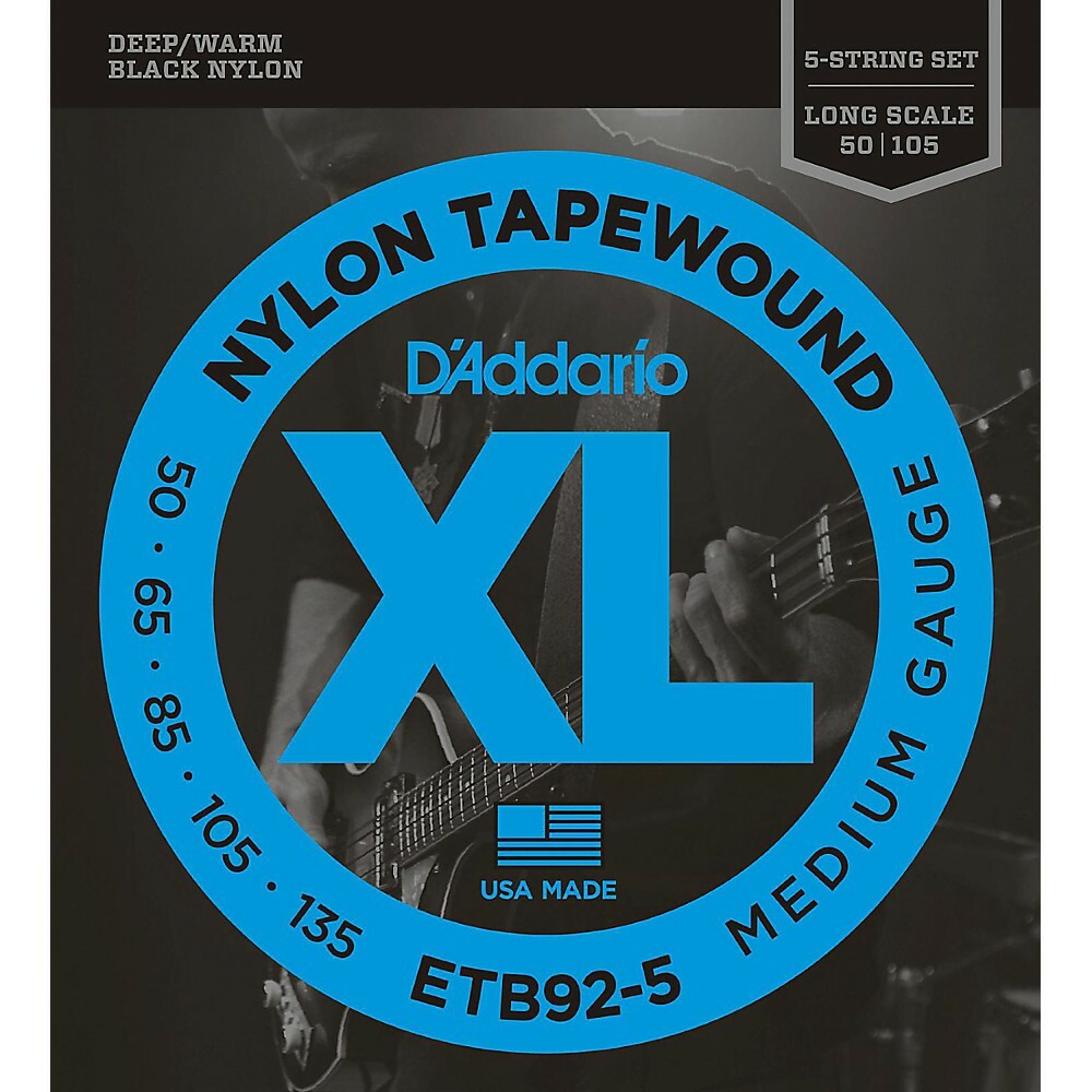 D'Addario ETB92-5 Medium Black Nylon Tapewound 5-String Bass Strings