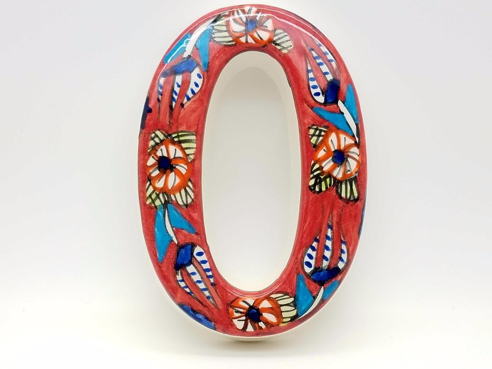 Mediterranean Handmade Ceramic Number Tile Red