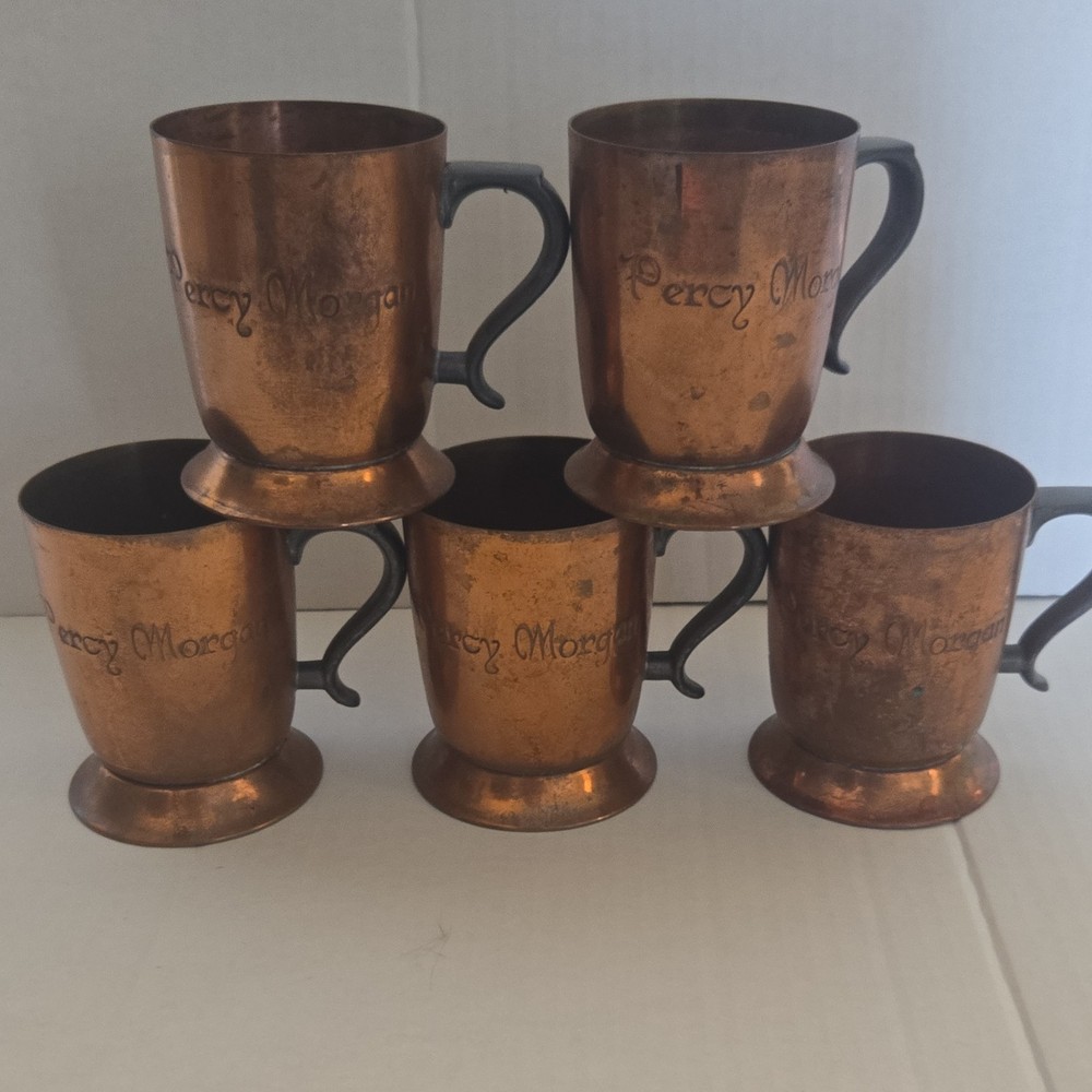 Percy Morgan Set of 5 Engraved Copper Mugs Copper Drinkware for Entertaining