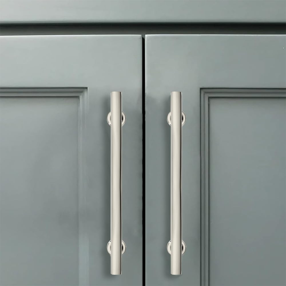 8" Polished Nickel Cabinet Pulls - 10 Pack Heavy-Duty Square Handles
