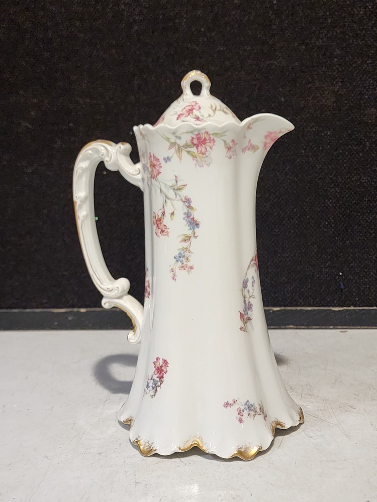 Haviland Limoges Schleiger Chocolate Pot Carnation Pattern With Lid READ