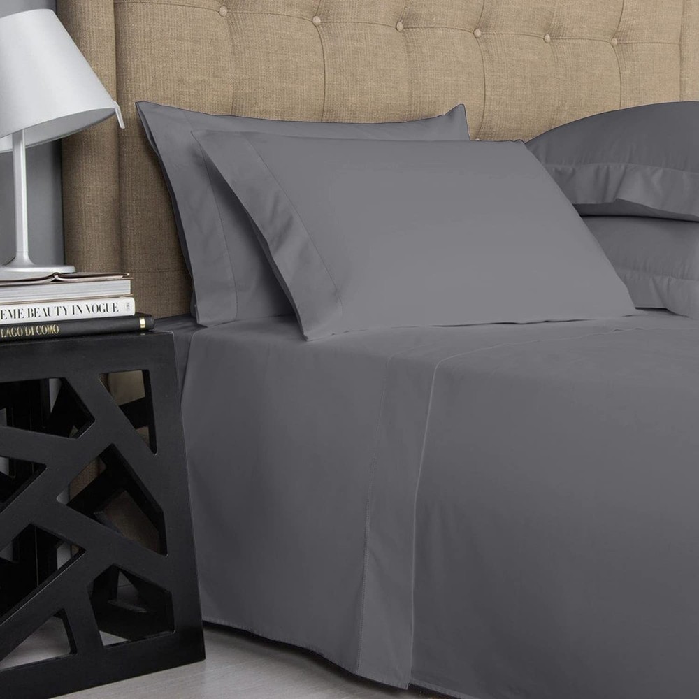 1000-Thread-Count 100% Pure Cotton Bed Sheets -4 Pc Full Size Dark Grey Sheet...