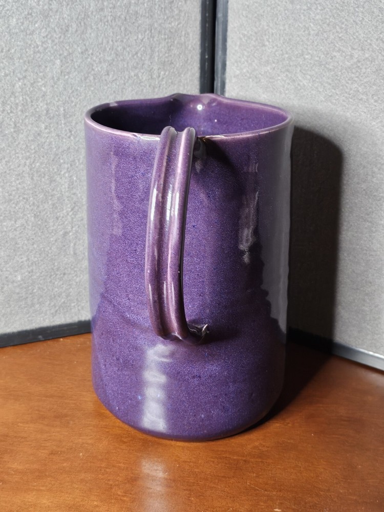 Large Ceramic Stoneware Purple Glazed Pottery Pitcher Signed Bear 7