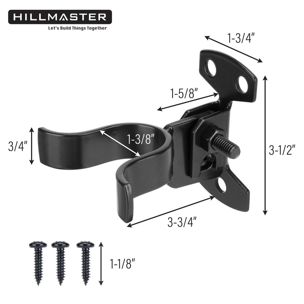 HILLMASTER 1-3/8" Flat Back Wall Mount Chain Link Fork Latch, Black Gate Fork La