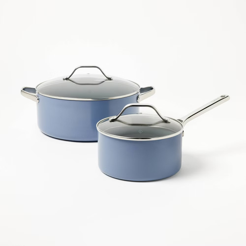 7pc Nonstick Ceramic Coated Aluminum Cookware Set Blue - Figmint