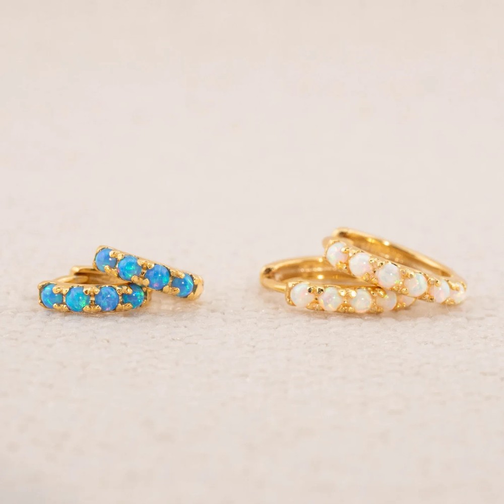 Dainty fire opal stones on solid Sterling Silver 925 huggie hoops