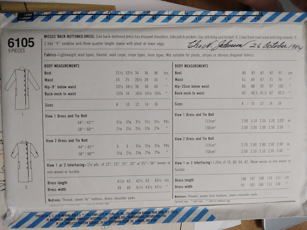 Dress Pullover Modest 12 Simplicity 6105 Sewing Pattern UC Button Back Hardwick
