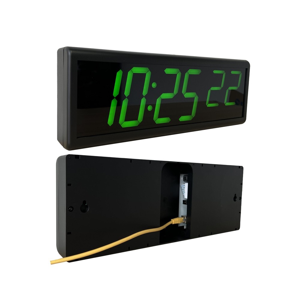 4" 6 Digit Green LED Network IP Digital Clock, NTP Server Synchronized