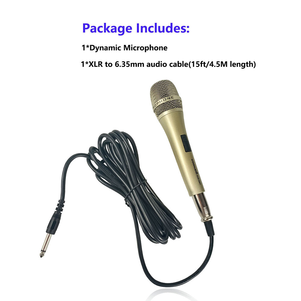 Unidirectional Wired Handheld Microphone Dynamic XLR Cable Mic Stage Metal Mic
