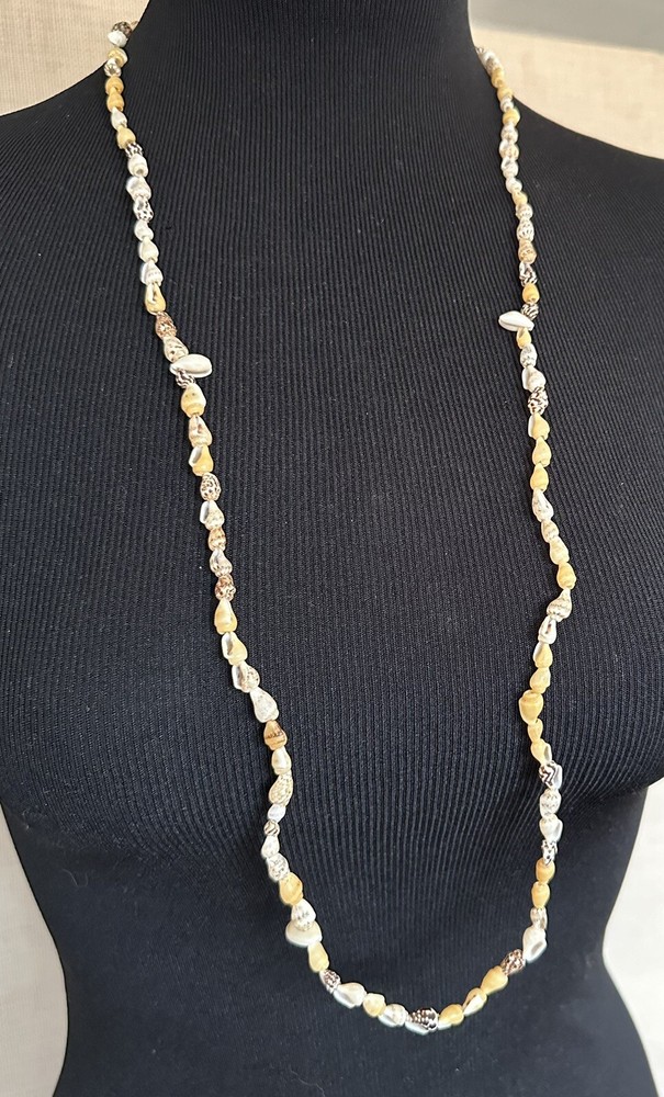 Vintage Long Natural Small Shells Necklace 34” Continuous Strand