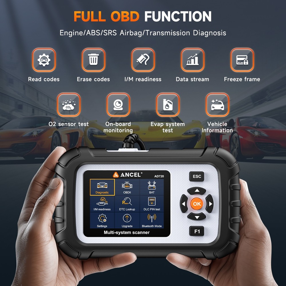 ANCEL AD720 Fit For Dodge OBD2 Scanner 4 System Diagnostic Tool Code Reader