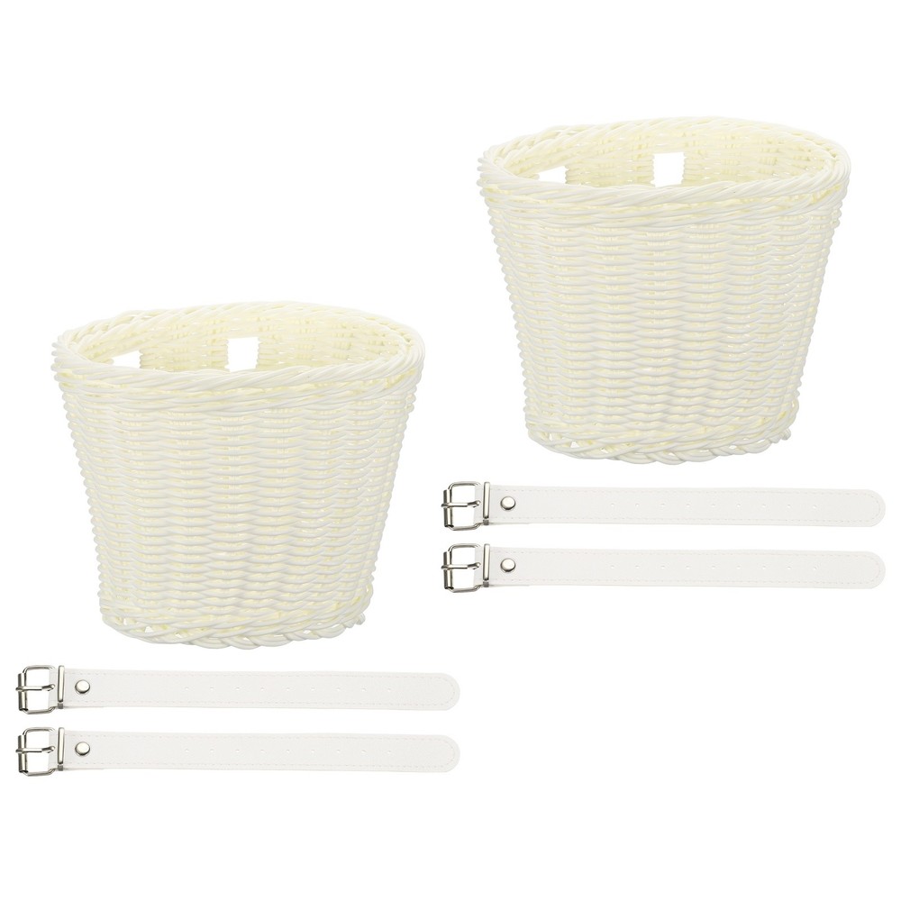 2 Pack Handwoven Wicker Rainbow Bicycle Basket with Adjustable, White