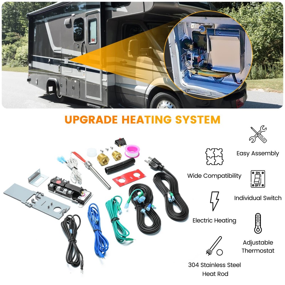 RV Electric Water Hybrid Heater Kits Converts RV LP Gas Water Heater to 120V