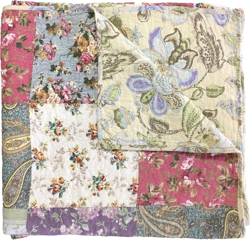 Multicolor Cotton Patchwork Quilted Blanket Soft, Reversible Blanket