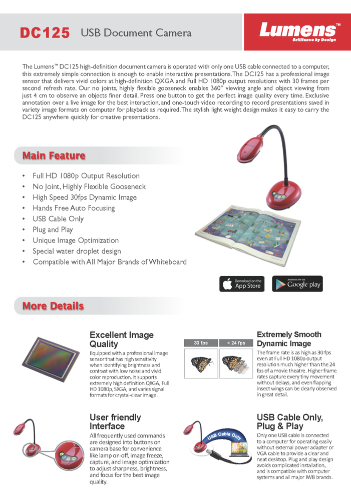 Genuine Lumens DC125 Ladibug Affordable, User Friendly Document Camera, 10Ft USB