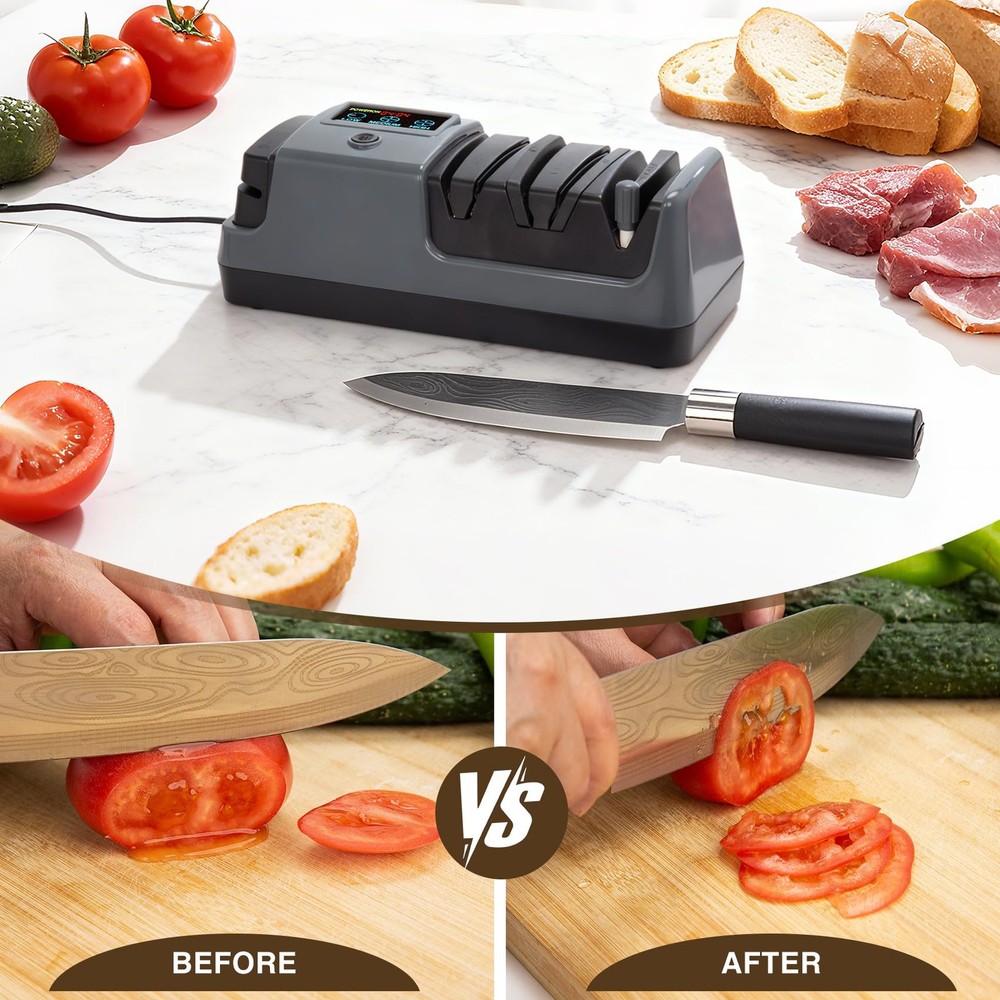 Professional 3-Stage Sharpener for Kitchen , LCD Screen, 100% Diamond Abrasiv...