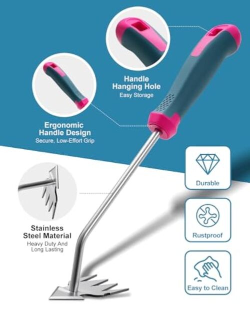 2026 Upgraded Weed Puller Tool, 4 Teeth Hand Weeder Tool 4 Teeth weed digger