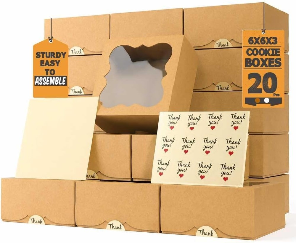 Cookie Boxes for  Giving – 6X6X3 Inches Bakery Boxes with Window -