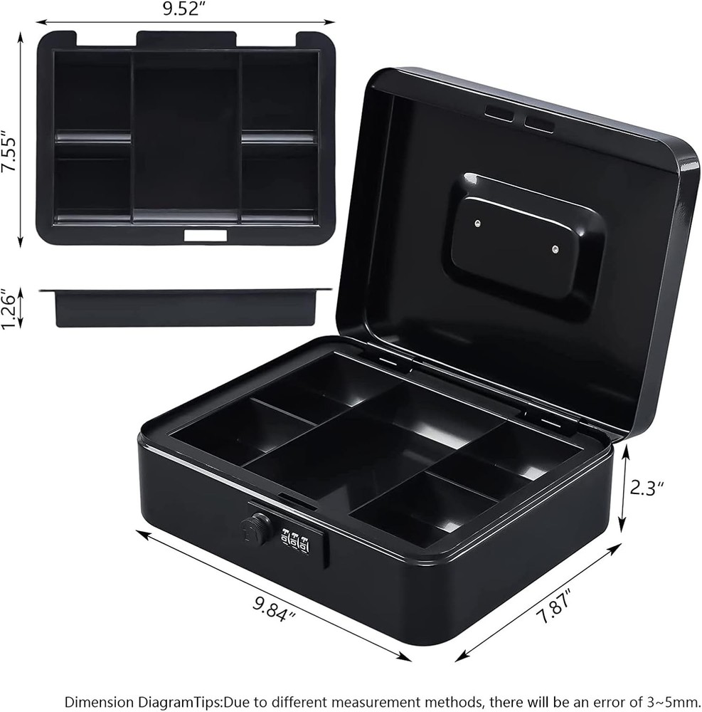 Large Combination Lock Cash Box with Compartments - Secure Money Storage 9.84"