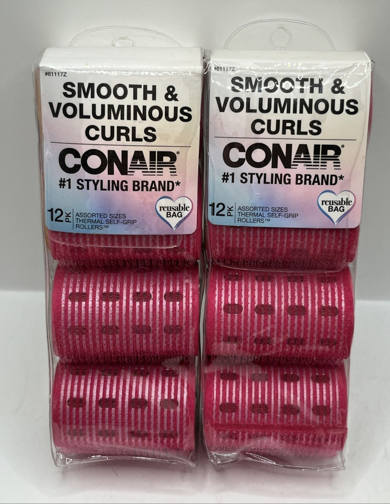 2 Conair Smooth & Voluminous Curls Assorted Thermal Self Grip Rollers 12 Pack