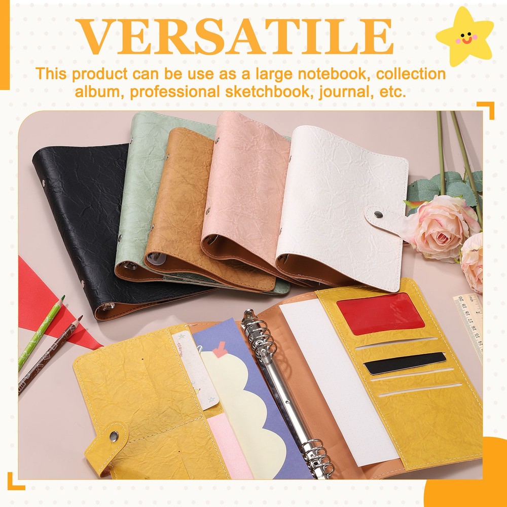 A5 Textured PU Leather Binder Protector, 8 Ring Waterproof Binder Cover, Black