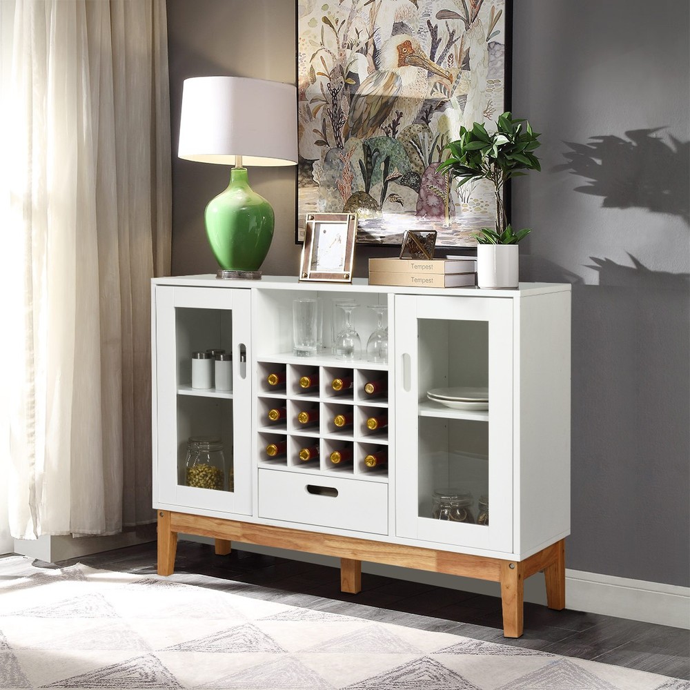 Wood Wine Storage Cabinet Sideboard Console Buffet Server w/ Wine Rack & Drawer