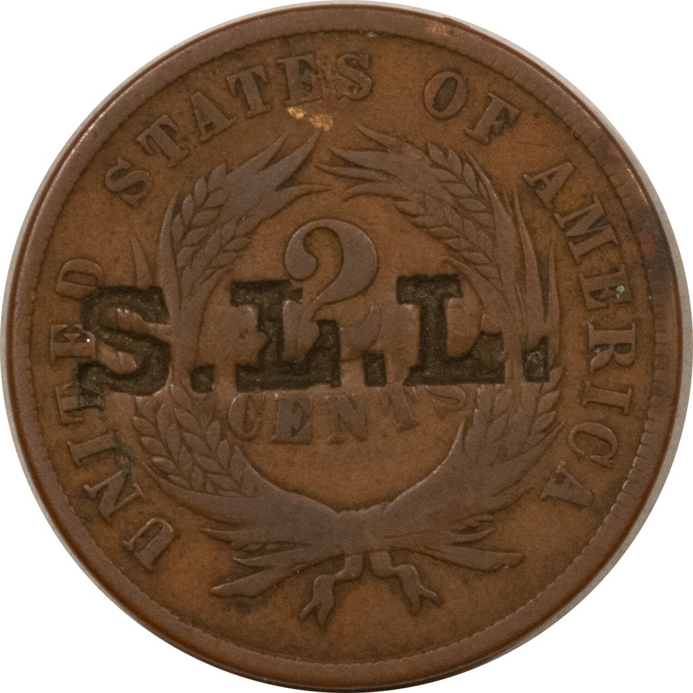 1868 TWO CENT PIECE W/ BOLD "S.L.L." COUNTERSTAMP ON REVERSE, INTERESTING!