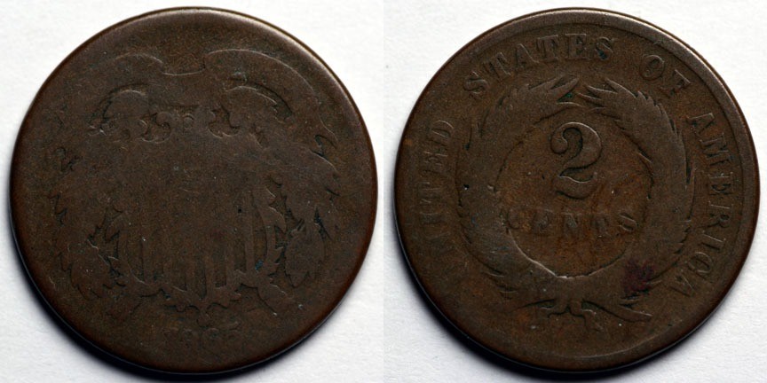 1865  Two Cent Piece