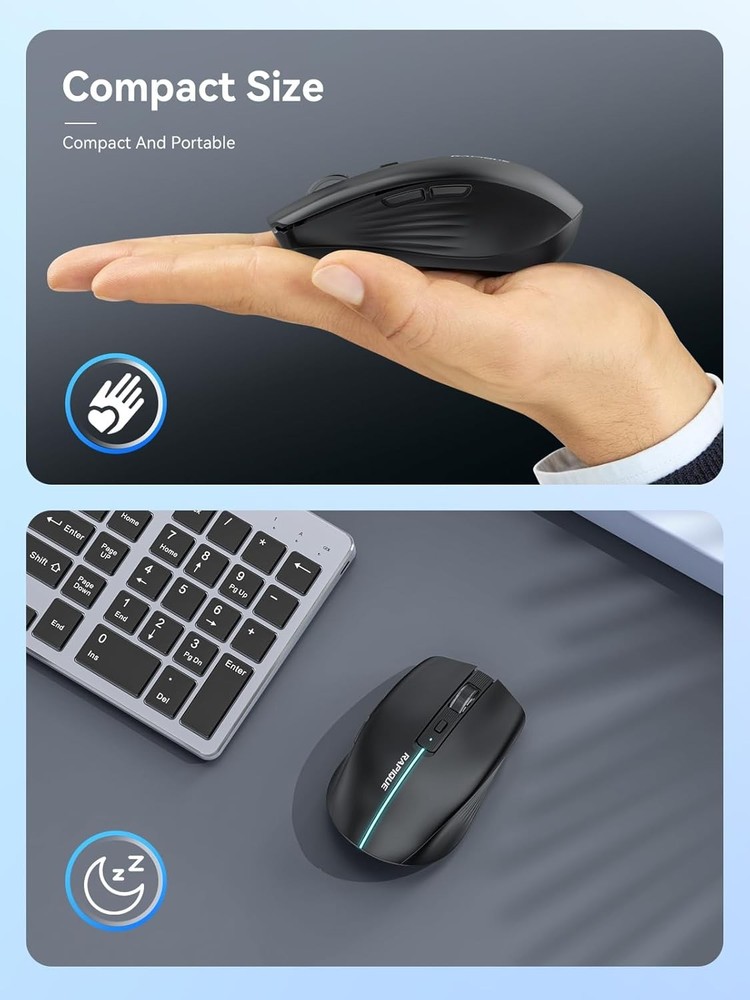 RAPIQUE Bluetooth Wireless Mouse - (BT1/BT2+USB) Tri-Mode High Black